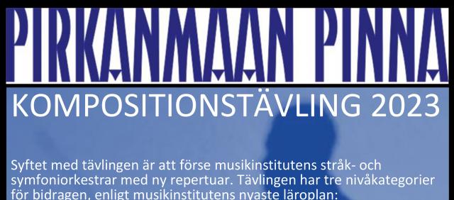 En blå illistration där det står Pirkanmaan Pinna kompositionstävling