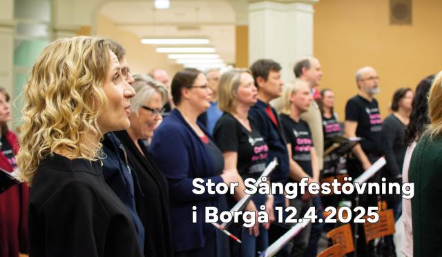 En blandad kör som sjunger, på bilden finns texten 